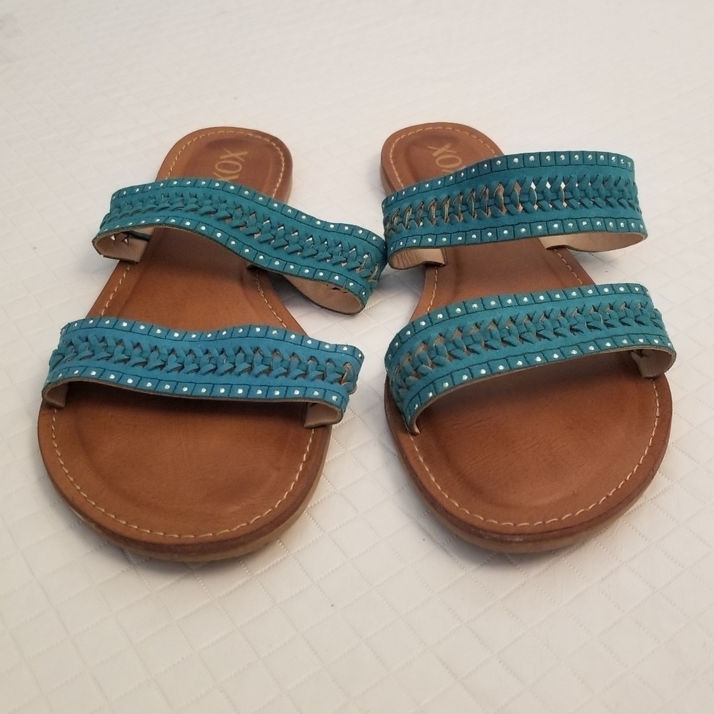 XOXO Women's Slide Sandals Teal Brown Sz 7.5M Ravenna